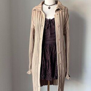 Vintage Y2K Long 100% Cotton Cream and tan cardigan